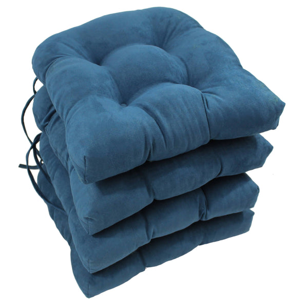 Blazing Needles16-inch U-Shaped MicroSuede Chair Cushions (Set of 4) Indigo