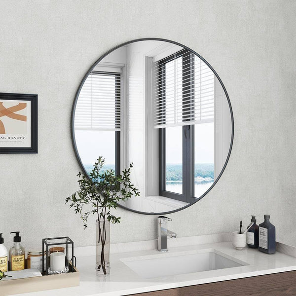 XRAMFY 36 in. W x 36 in. H Round Aluminum Alloy Framed Black Wall Mirror