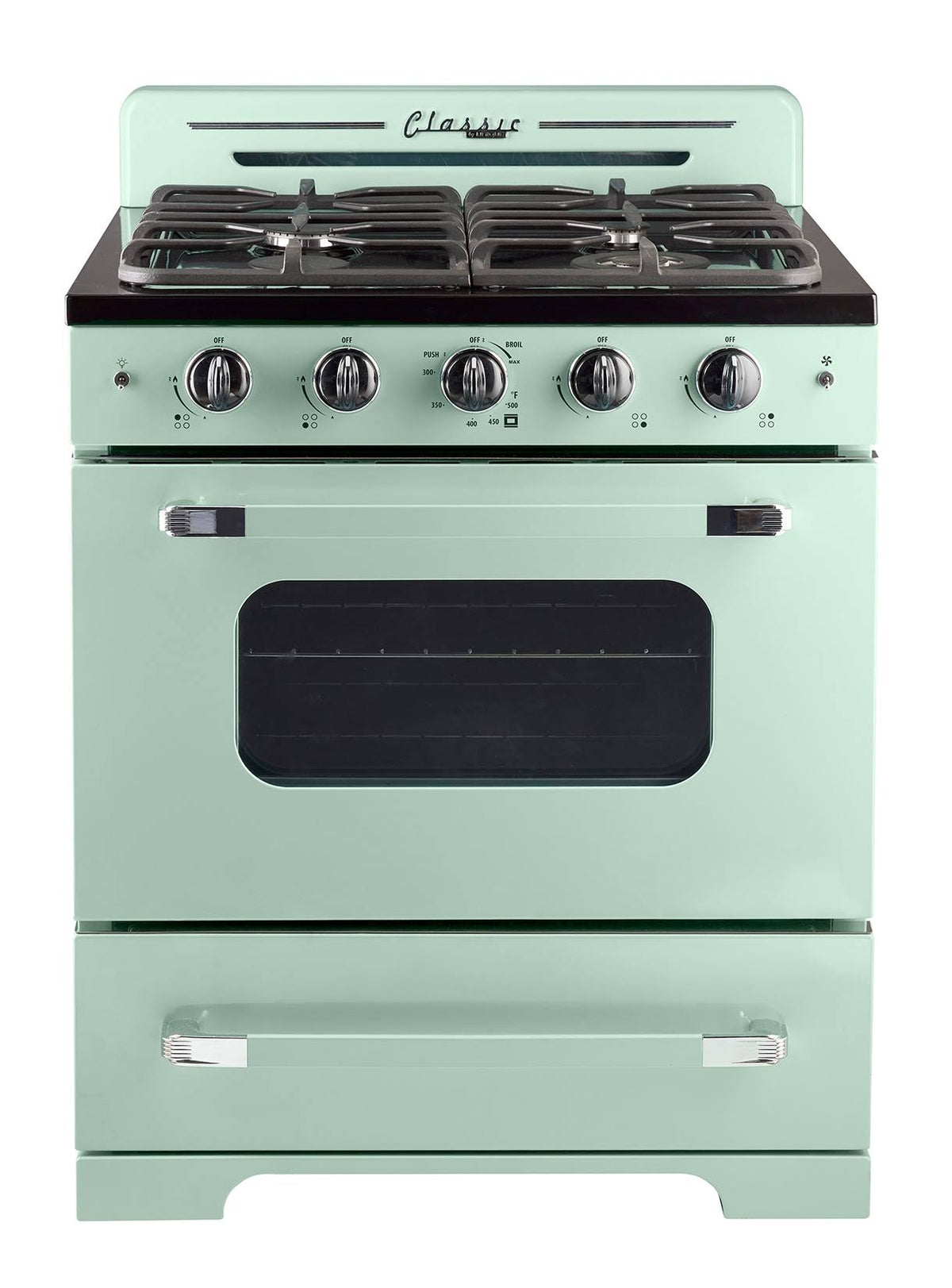 Unique Appliances Classic Retro 30 inch Freestanding Gas Range with 4 Sealed Burners, 3.9 Cu. ft. Summer Mint Green