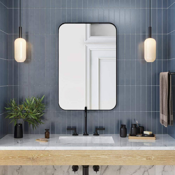 Better Bevel Wall Mirror | Bathroom Vanity Mirror | Black Metal Frame | 16" x 24" Rectangle