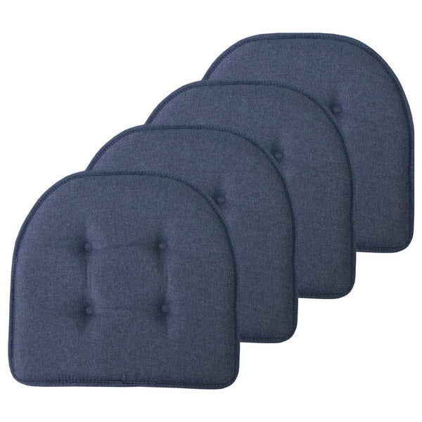 Sweet Home Collection Chair Cushion Memory Foam Pads Tufted Slip Non Skid Rubber Back U-Shaped 17" x 16" Seat Cover, 4 Pack, Denim Blue
