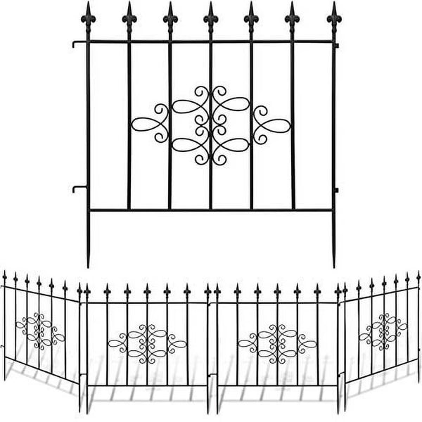 Amagabeli GARDEN & HOME Decorative Garden Fence GFP008 27inx10ft Outdoor Coated Rustproof Metal Garden Fencing Panel Animal Barrier Iron Folding Edge